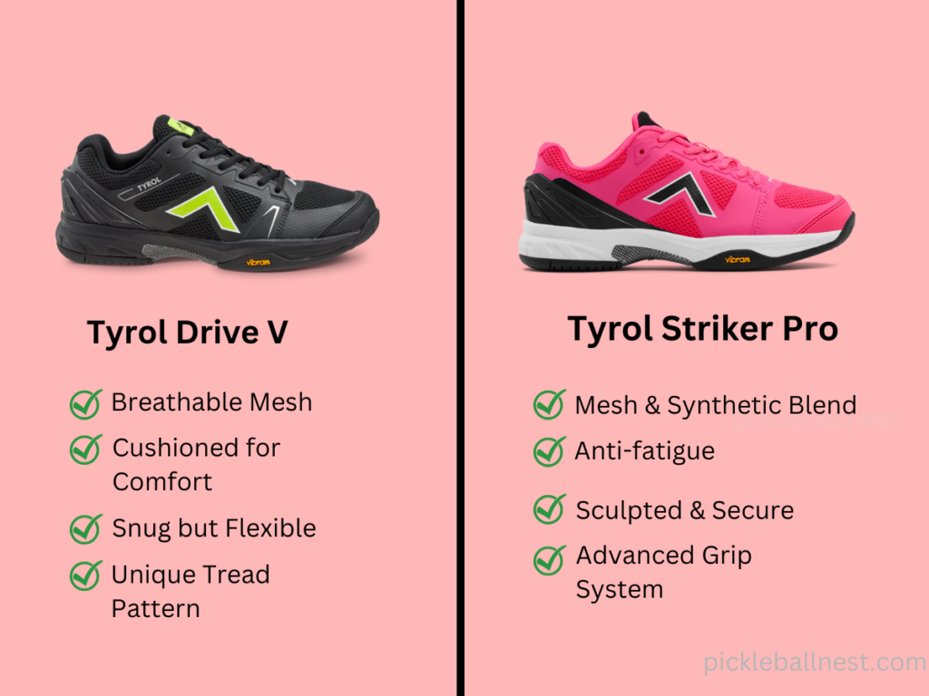 Tyrol Drive V VS Tyrol Striker Pro  Pickleball Shoes